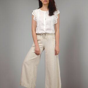 H&M Linen Blend Drawstring Pants, Lightweight Loose Oatmeal Summer Pants, sz XXS